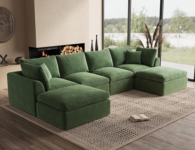 ohllob 140" U Shaped Couch, Cloud Sectional Couches