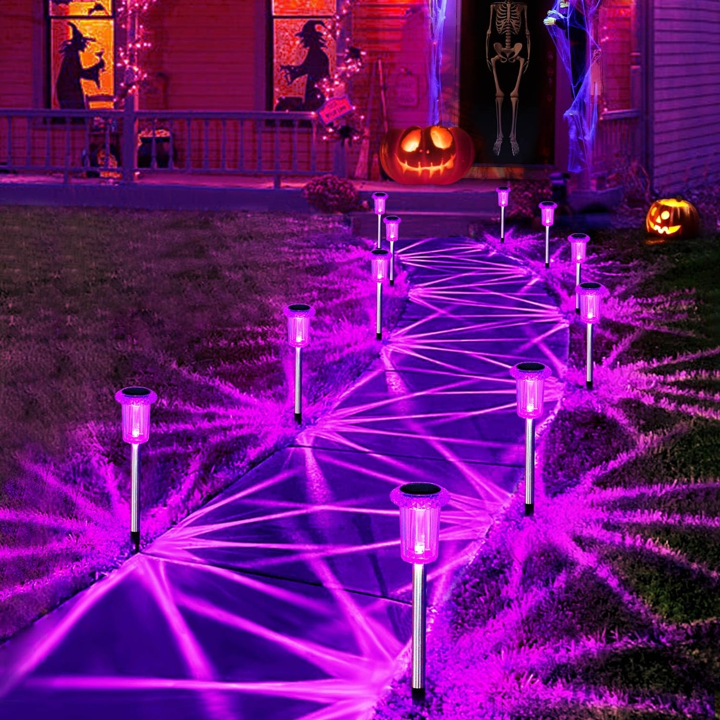 Gorrzai Christmas Solar Lights Outdoor 10 Pack Solar Pathway Lights Outdoor Halloween Decorations Waterproof Yard Lighting for Driveway Garden Walkway Path Landscape Lawn