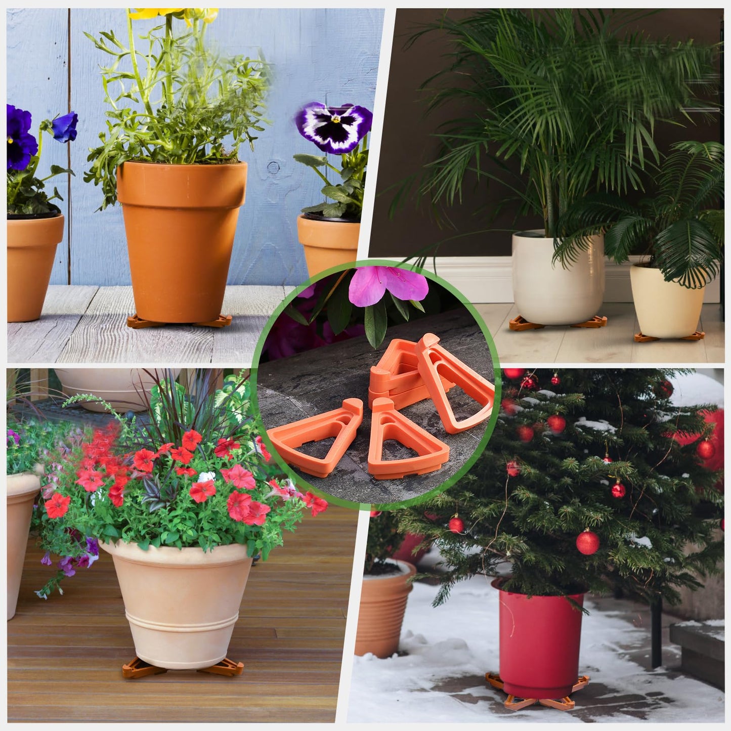 LeafLassie Plant Pot Feet for Outdoor Planters, 24PCS Invisible Flower Pot Risers Toes,Indoor Secure Compressive Environmental Triangular Lifters Supports (Large Orange)