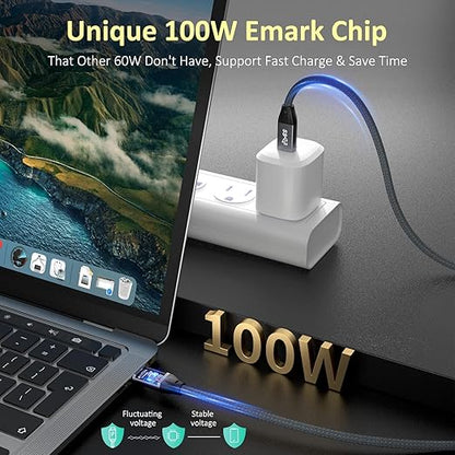 QCEs USB C to USB C Cable 10Ft, USBC 3.2 Gen 2 Cable 4K Video 100W PD Charging Cable, 20Gbps Data for USB4/Thunderbolt 3/4 Compatible with MacBook Pro/Air, iPad Pro, iPhone 16 Galaxy S25, Quest