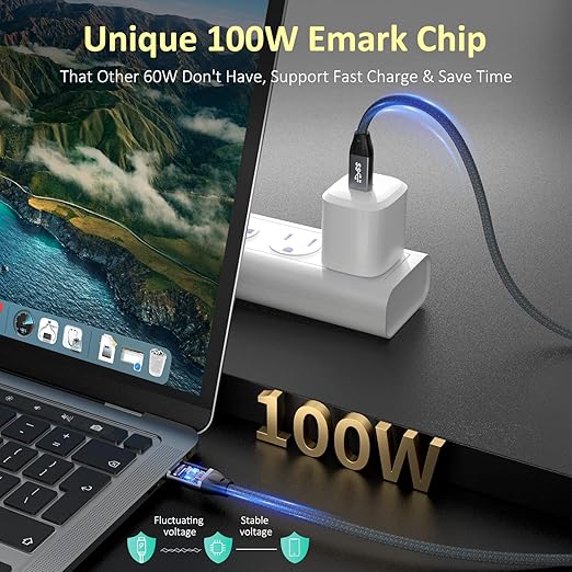 QCEs USB C to USB C 3.2 Gen 2 Cable, 6.6Ft USBC Monitor Cable 100W PD Charging, 20Gbps Data for USB4/Thunderbolt 3/4 Compatible with MacBook Pro/Air, iPad, Galaxy S23, Brio 4K Webcam