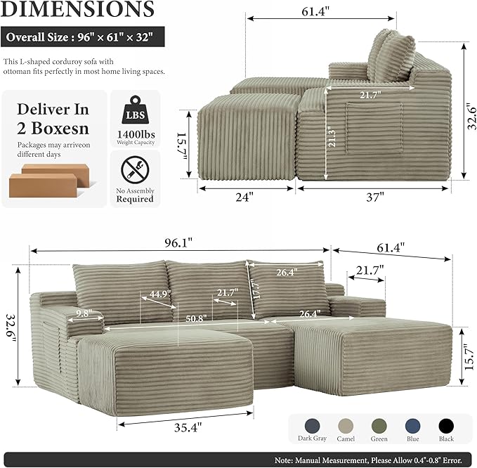 96" Sectional Couches for Living Room Cloud Couch Sofa