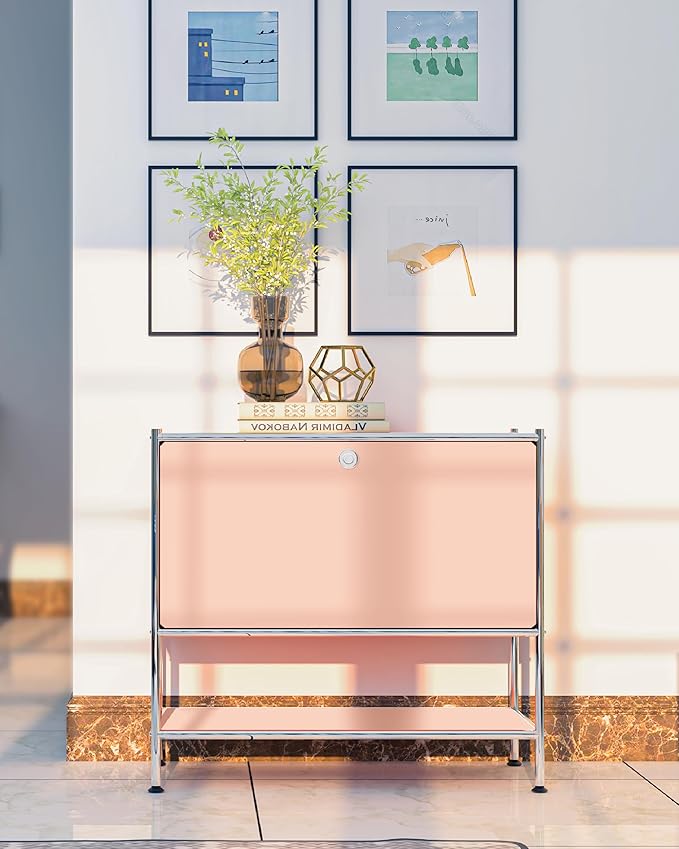 Metal Sidetable with Flap Door, 27.5" Height