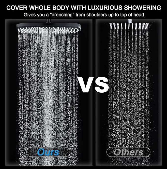 BOZYBO Rain Shower Head with Handheld: High Pressure Shower Heads with Handheld Spray Combo, 12" Rainfall Shower Head and 9 Sprays Hand Showerheads with Magnetic Docking and Power Jets, Black 1.75GPM