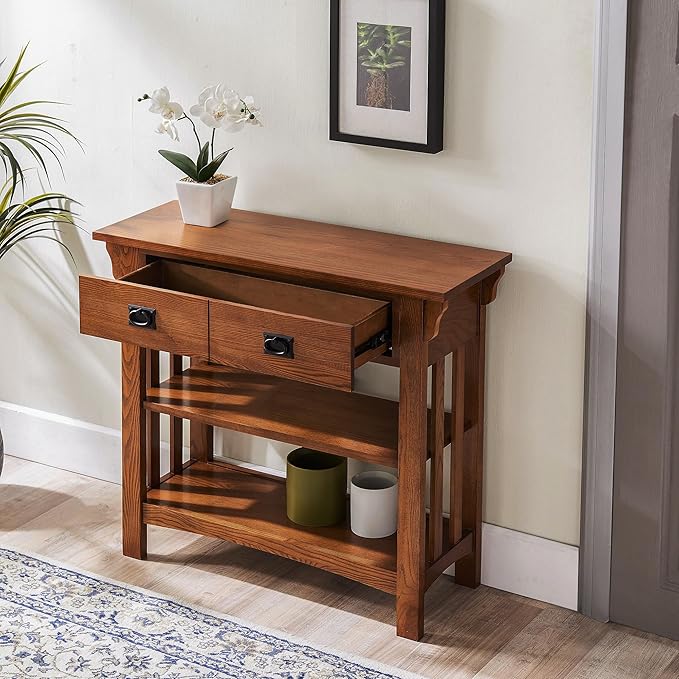 Leick Home Mission Impeccable Bookshelf, Solid Wood, 2 Drawers, 2 Shelves