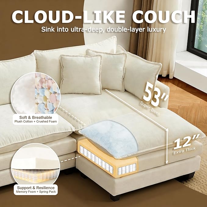 78” Modular Sectional Sofa, L Shaped Cloud Couch