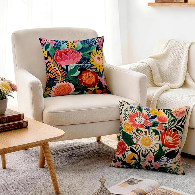 OBSEDE Floral Decorative Throw Pillow Covers 18x18 Set of 4, Double-Sided Print