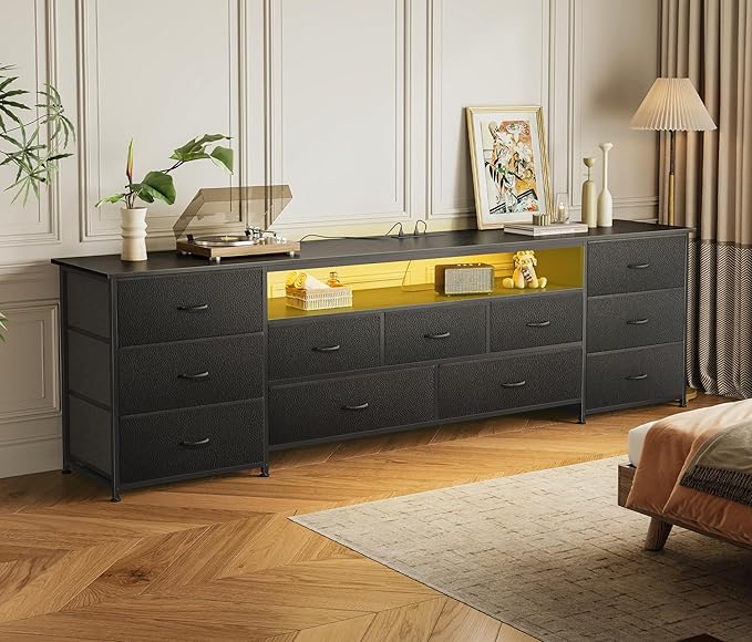 Huuger 78.7 Inch TV Stand for 75, 80 Inch TV, 11 Drawer Long Dresser