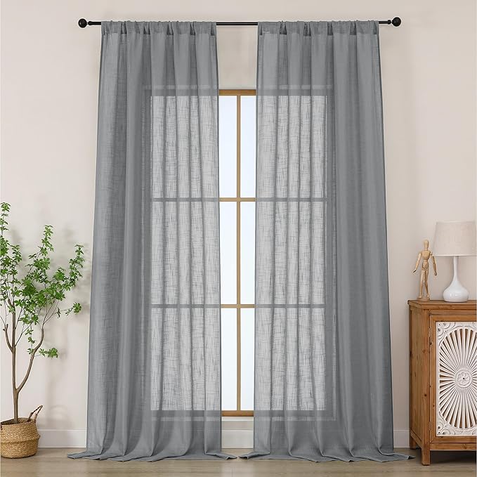 Chyhomenyc Extra Long Charcoal Grey Semi Sheer Curtains 120 Inches Long 2 Panels