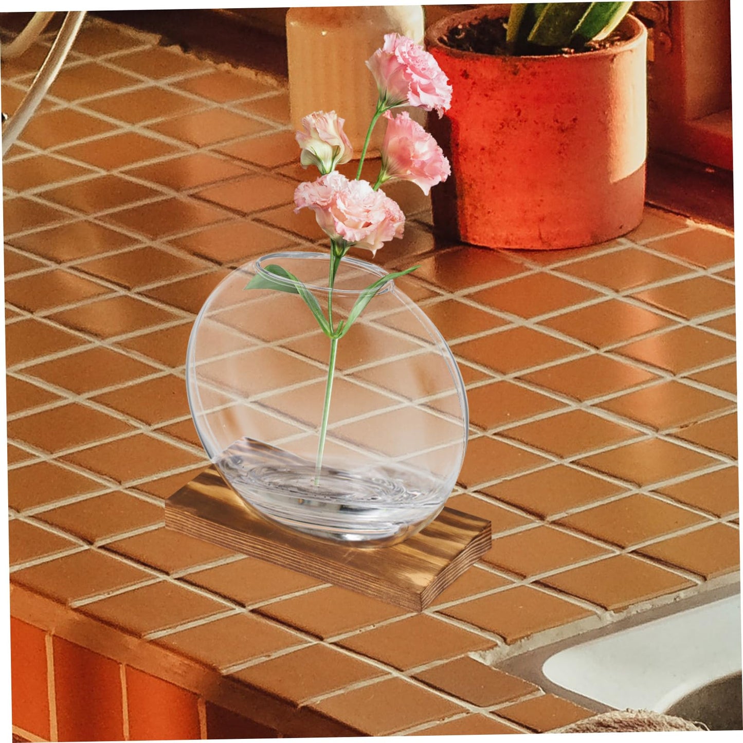 Kisangel 2Sets Clear Glass Planters for Indoor Plants with Base Artistic Propagation Terrariums for Home Office and Exhibition Decor Stylish Hydroponic Vases