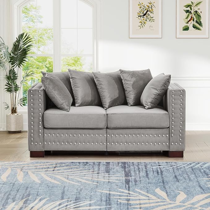 60.5"W Loveseat Sofa, Velvet Mid Century Modern Couch