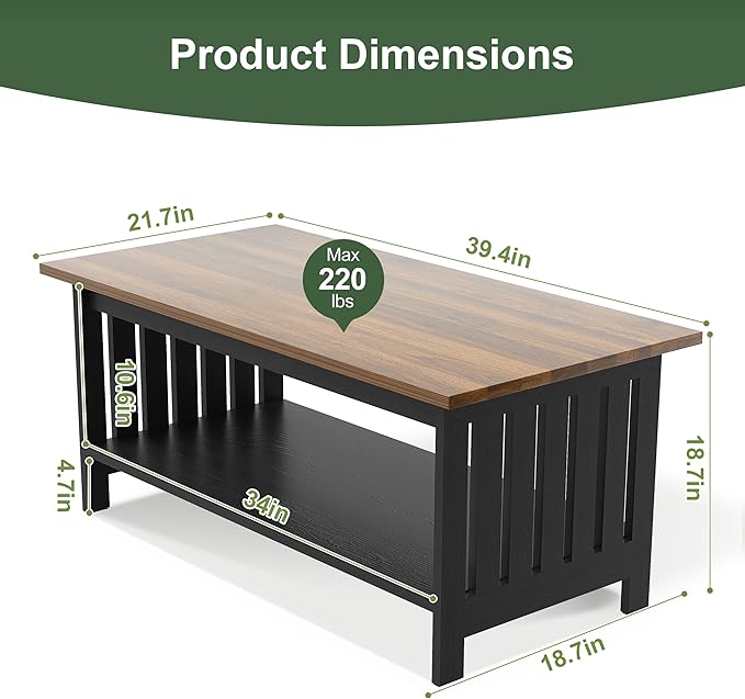 YOSHOOT 39.4" Farmhouse Coffee Table