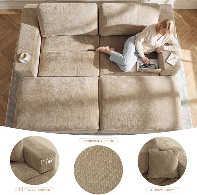 80.7" Oversized Double Chaise Lounge Chair Indoor, Cloud Boneless Sleeper Sofa