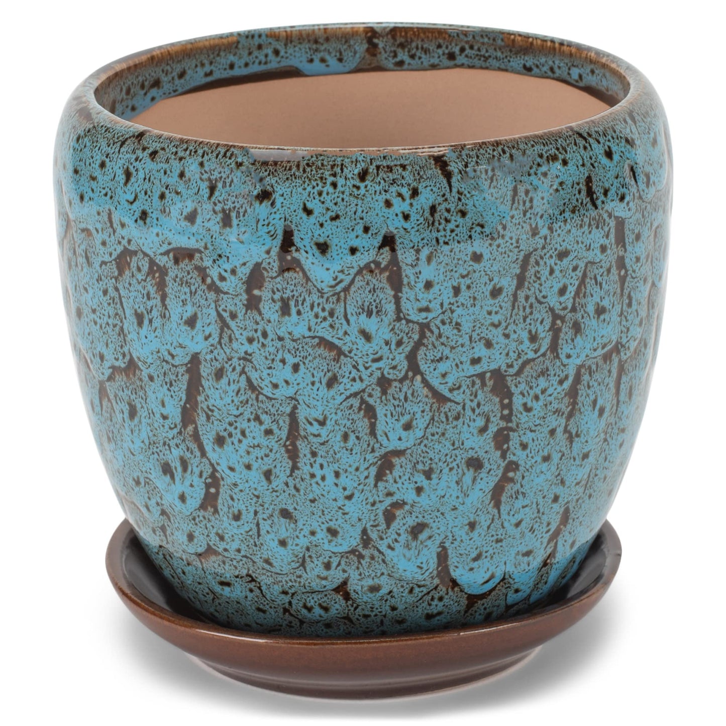 Napco Mottled Teal and Black 4.5 Inch Ceramic Flower Pot Planter with Saucer