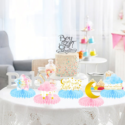 Twinkle Twinkle Little Star Gender Reveal Party Supplies Little Star Baby Shower Honeycomb Centerpieces 12PCS Pink and Blue Table Decorations Moon Cloud Centerpieces for Girls or Boys Birthday Decor