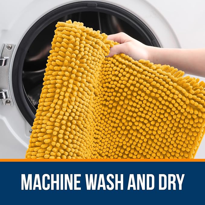OLANLY Large Bathroom Rugs 44x32, Soft Absorbent Chenille Bath Rugs, Rubber Backing Quick Dry, Machine Washable Bath Mats for Bathroom Floor, Tub and Shower, Home Decor Accessories, Golden Yellow