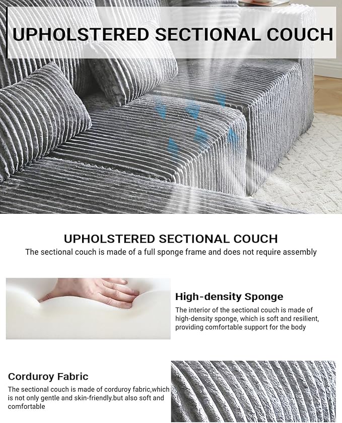 110" Cloud Sectional Couch, Modular Sectional Sofa