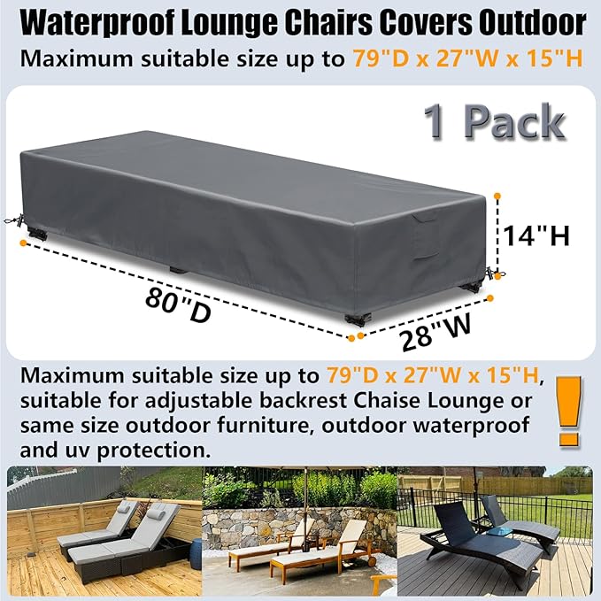 Waterproof Patio Lounge Chair Cover 1 Pack Outdoor Chaise Lounge Covers 600D