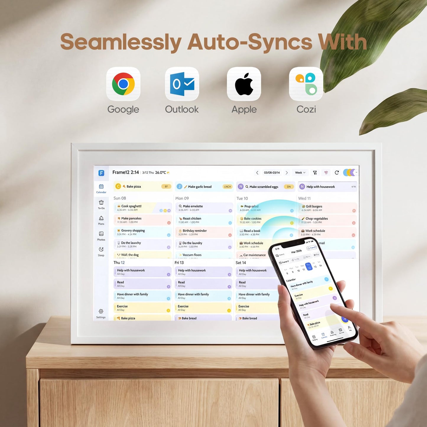 Fenbeli 15.6 Inch Smart Digital Calendar & Family Wall Planner, No Subscription, 6-App Two-Way Sync, Chore Chart Meal Planner Photo Frame, Full HD IPS Touchscreen 32GB, Desk & Wall Mount