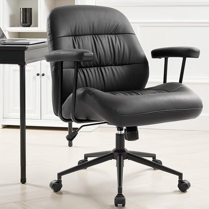 IWMH Leather Office Chair with Removable Armrests，Mid-Back Ergonomic Desk Chair