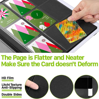 【2026】Trading Card Binder 9 Pocket, Premium Sports Collection Binder Game Cards Book with Sleeves Side Loading, Anti-open Strap Double Sided Waterproof 360 Card Folder