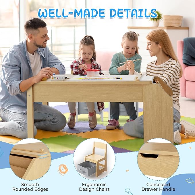 5-in-1 Kids Art Table and Chairs, Toddler Table and Chair Set, Craft Play Desk
