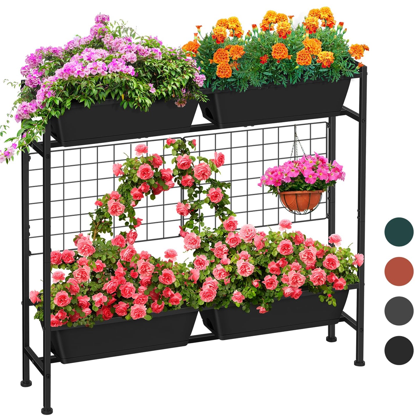 ETELI Vertical Raised Garden Beds Outdoor Elevated Herbs Garden Planter Boxes with Trellis and Legs 32.4" Flowers Beds Vertical Planters for Small Climbing Plant Vegetables Patio Balcony, Black