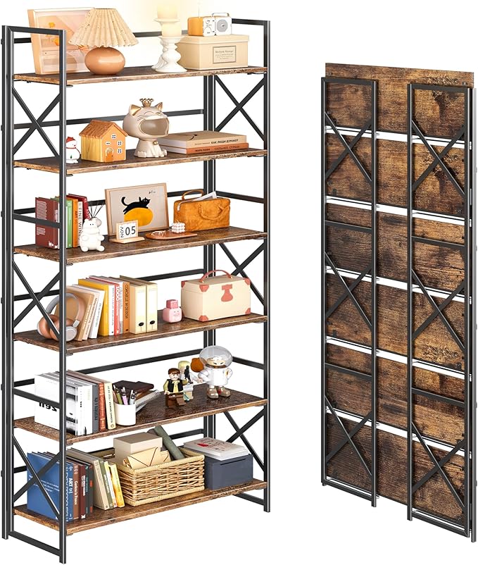 4NM Extra Wide 6 Tiers No Assembly Book Shelves, 61.8" H Folding Bookshelf