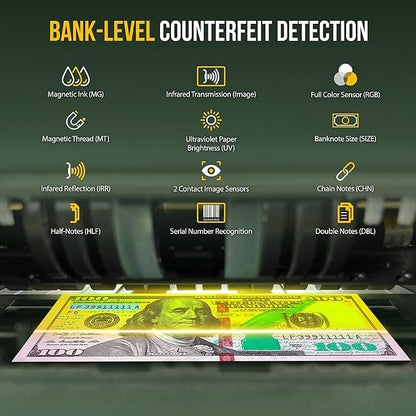 Kolibri Domino V2 4.3" Touch Screen Money Counter & Sorter, Mixed Denomination, Value Count, UV/MG/IR/2CIS Detection, Serial No., Multi-Currency USD/EUR/GBP/CAD/MXN (Printer Not Included)
