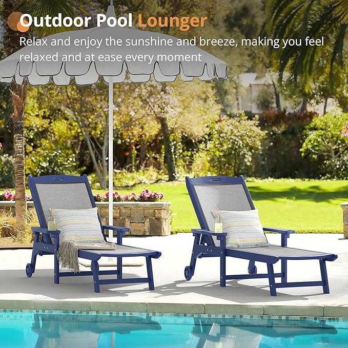 LUE BONA Chaise Lounge Chair Outdoor Set of 2, HDPS and HDPE Wicker Material