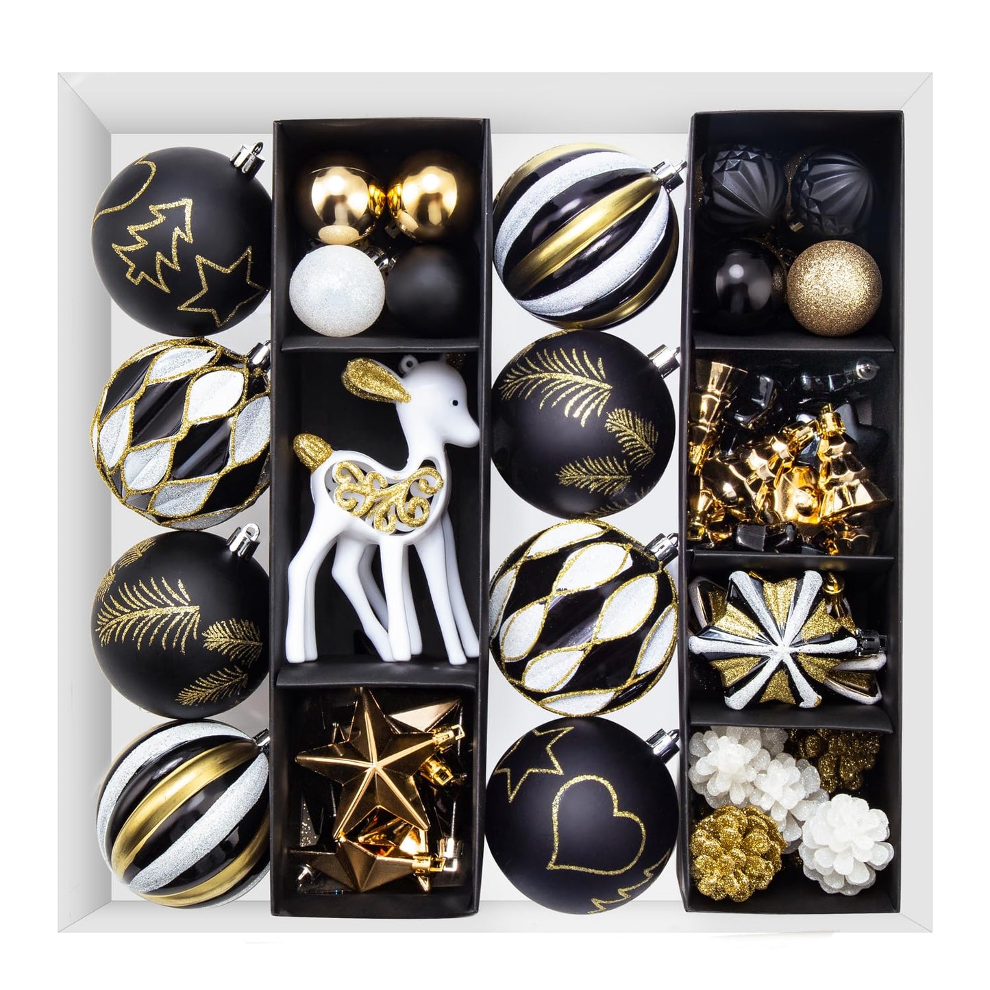 59 Pcs Black White Gold Christmas Ornaments Set, Reindeer Hanging Ornaments