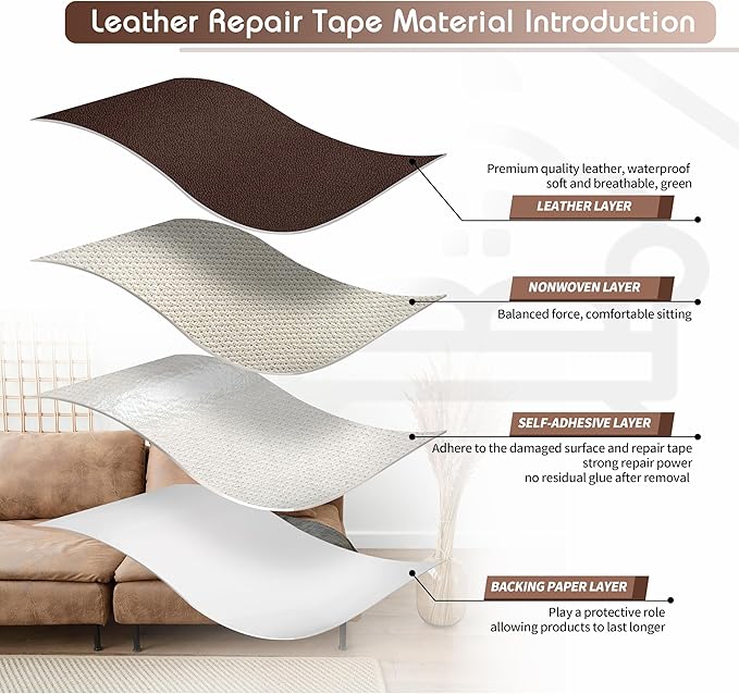 KING MOUNTAIN Leather Repair Patch, 12 x 60 Inches self Adhesive Leather Repair