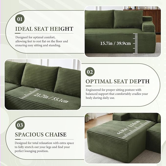 96" Sectional Couches for Living Room Cloud Couch Sofa
