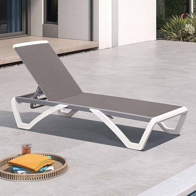 PURPLE LEAF Patio Chaise Lounge Chair Outside Aluminum Plastic Stackable