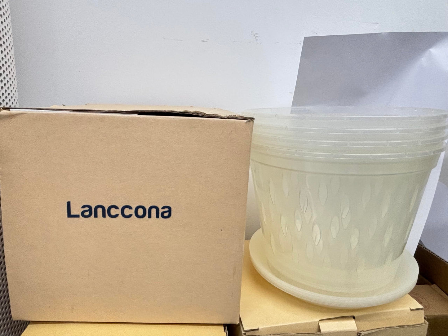lanccona Orchid Pot, 8 Inch 4 Pack Orchid Pots with Holes and Saucers, Clear Plastic Orchid Pots