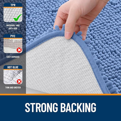 OLANLY Toilet Rugs U-Shaped 24x24, Extra Soft Absorbent Chenille Contour Bathroom Rugs for Toilet, Dry Quickly, Machine Washable, Non-Slip Bath Mat, Cornflower Blue