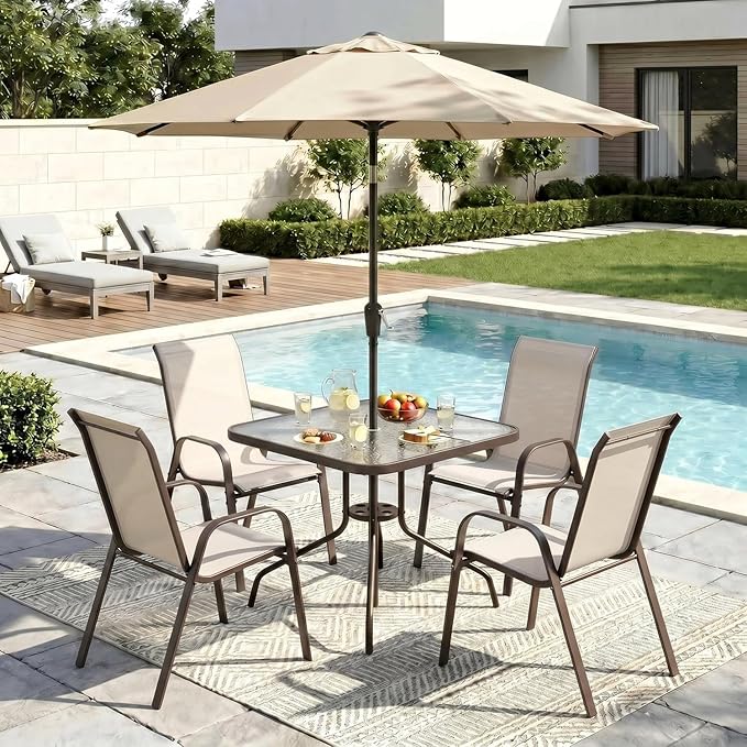 Arlopu 5 Piece Outdoor Patio Dining Set, Porch Furniture