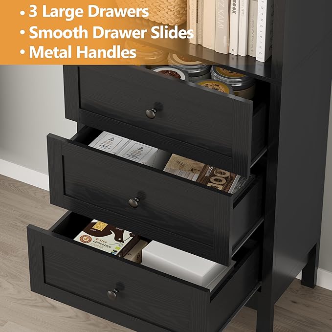 Bookshelf with Drawers, Floor Standing Display Storage Cabinet