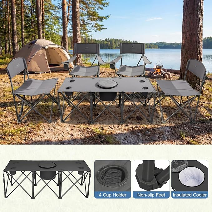 Camping Chair Set of 3, Outdoor Folding Camping Chairs