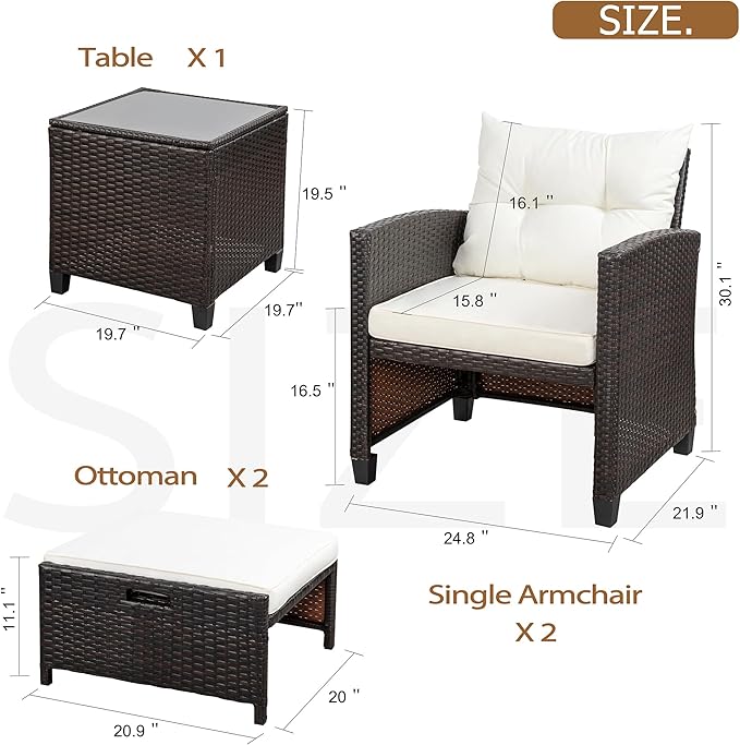 Vongrasig Patio Chair with Ottoman, 5 Pieces Patio Furniture Set Small Balcony