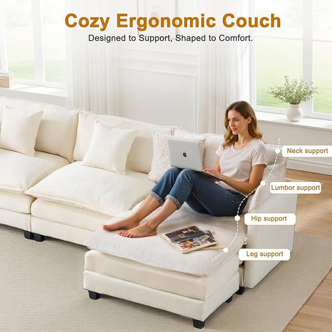 111.4" L-Shaped Cloud Chenille Sofa Sectional Couch