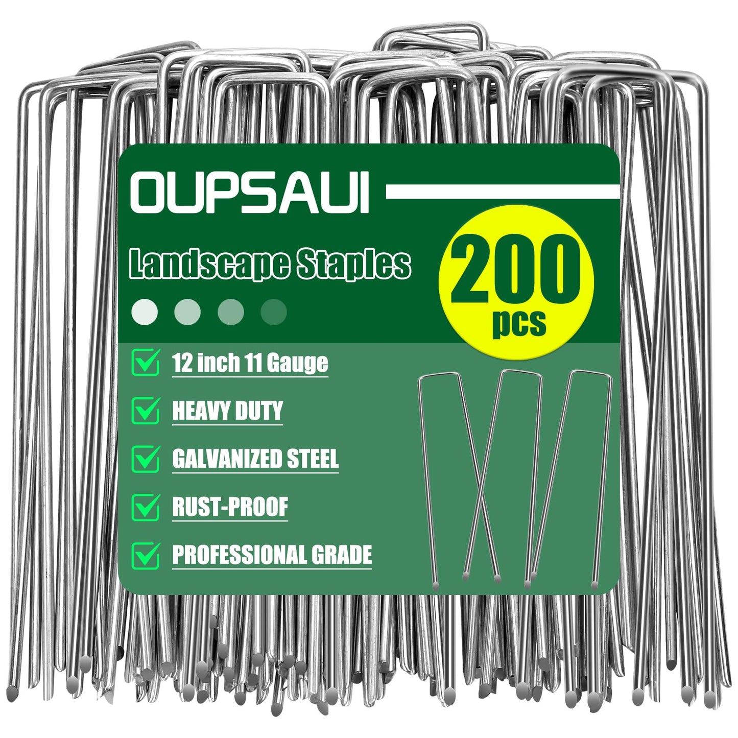 12 Inch Galvanized Landscape Staples Stakes, 25/50/100/200pcs Garden Metal Stakes for Weed Barrier Fabric, Fence Stakes, Tent Stakes, Christmas Decorations (200pcs)