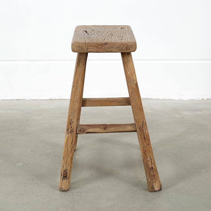 Artissance Vintage Wooden Stool, Solid Natural Wood 12–20" W x 6–9" D x 18–22" H