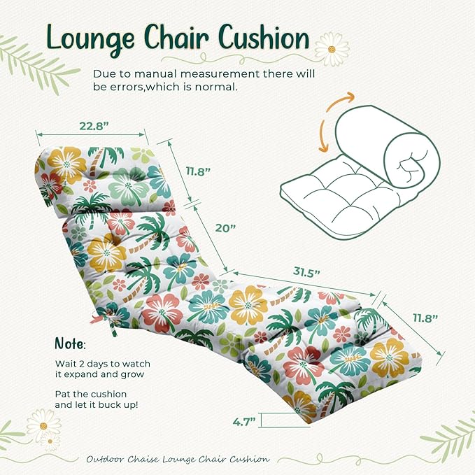 Outdoor Chaise Lounge Chair Cushion 75.1 x 22.8 x 4.7 Inches 100% Waterproof
