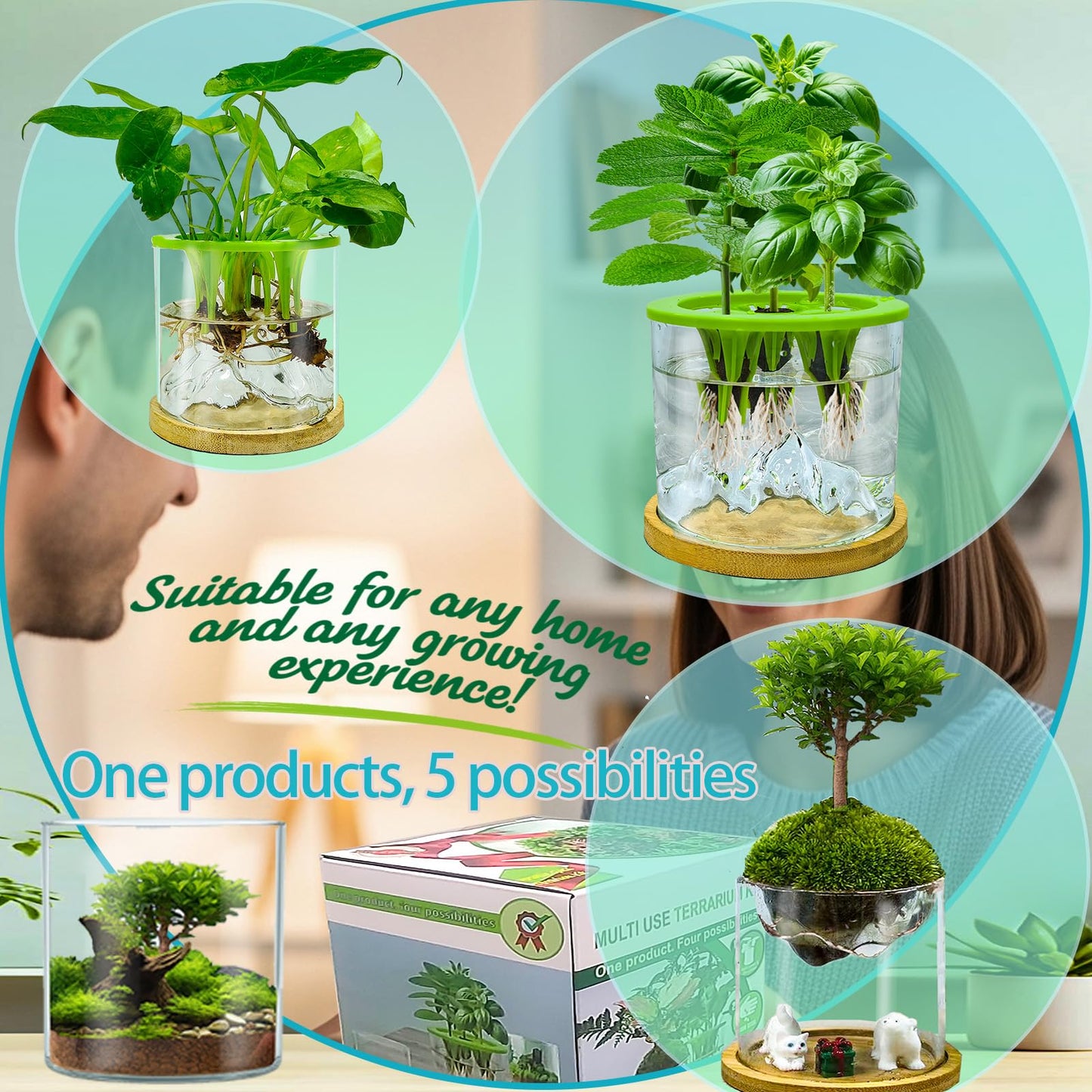 Plant Terrarium Kit, Christmas Birthday Gift for Gardener Women Mom Garden Lover | Home Office Decor