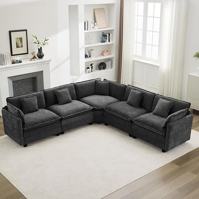 113'' V Shaped Cloud Sectional Sofa, Oversized Deep Seat Couches