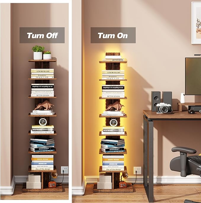 TUTOTAK Narrow Bookshelf, 8-Tier Bookcase