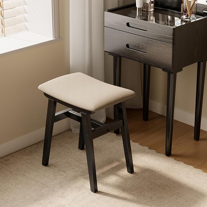 Muwuele Solid Wood Vanity Stool, Compact Makeup Chair