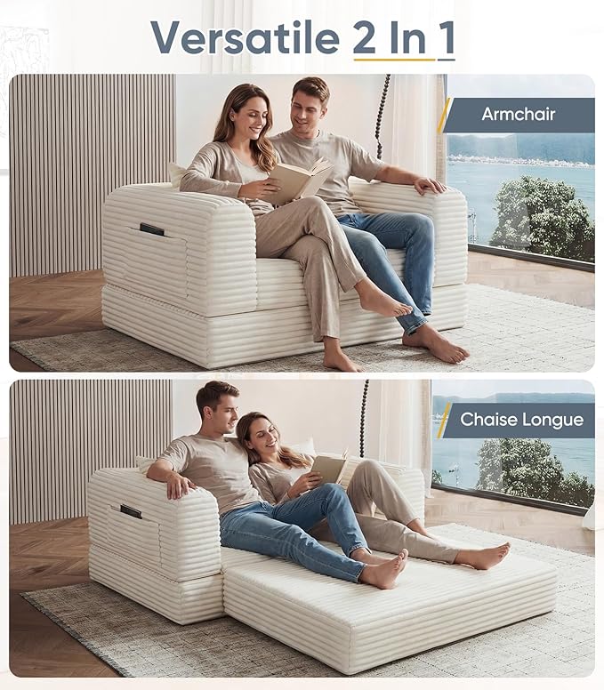Versatile 2 in1 Loveseat Armchair Couch Convertible Boneless Chaise Lounge