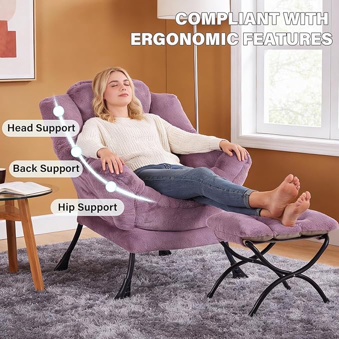 MBOOYOME Lazy Chair with Ottoman, Modern Accent Lounge Armchair with Side